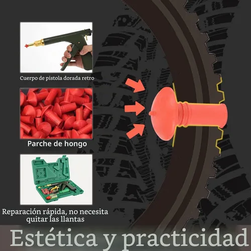 Vista 8 de Kit de reparación de neumáticos con tapones, kit de tapones de neumáticos tipo hongo, kit de parches para neumáticos de servicio pesado profesional