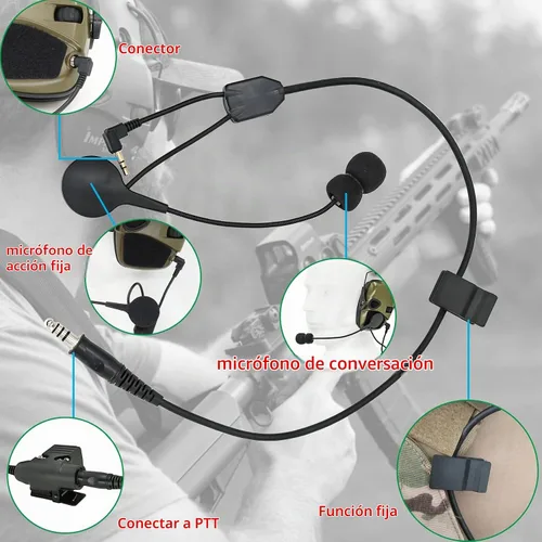 Vista 2 de Conector de cable Y U94 PTT para orejeras de seguridad Howard Leight, compatible con orejeras Sordi Supree Pro X convertidas en auriculares