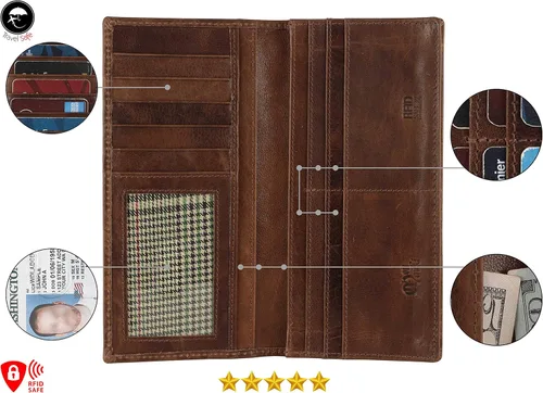 Vista 2 de Mou Meraki Cartera larga plegable de piel auténtica para hombre con bloqueo RFID