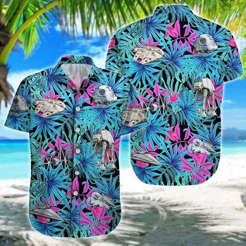 Vista 2 de 99TIMORO Star Movie - Camisa hawaiana de manga corta para hombre, diseño de película de guerra espacial, para verano, playa, para hombres y mujeres
