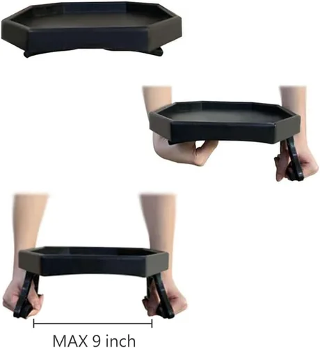 Vista 4 de Mesa con clip para brazo de sofá, bandeja para reposabrazos, soporte para bebidas/control remoto/refrigerios (plástico, negro)