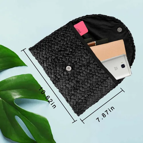 Vista 3 de HJMND Bolso tejido de paja para mujer, bolsa de playa de verano, cartera tipo sobre, bolsa de paja