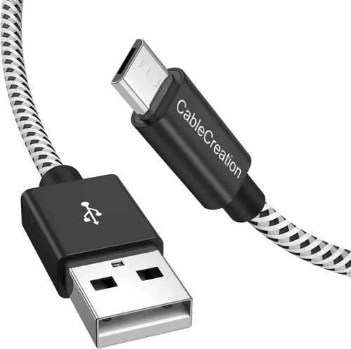 Vista 11 de CableCreation Cable micro USB corto, USB a micro USB 24 AWG cable de carga rápida triple blindado, compatible con PS5/PS4, Raspberry Pi Zero, Negro