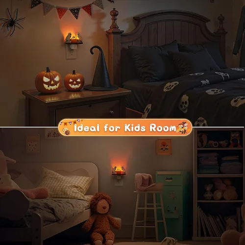 Vista 6 de L LOHAS LED Luz nocturna de Halloween, luz nocturna fantasma, fogata fantasma, luces nocturnas parpadeantes enchufables a la pared, decoraciones