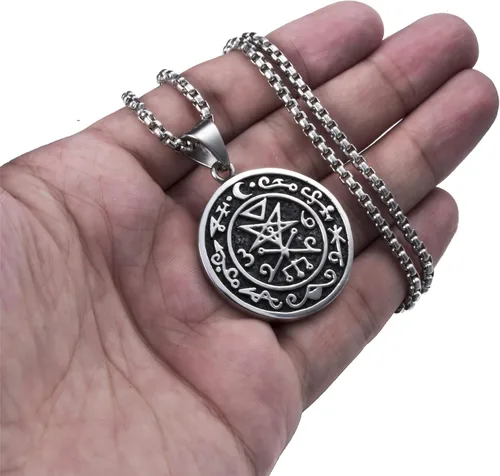 Vista 7 de ELFASIO Collar con colgante de acero inoxidable para hombre sello de Astaroth Key of SalomonSeal of Lilith Sigil of Lucifer Seal Chain