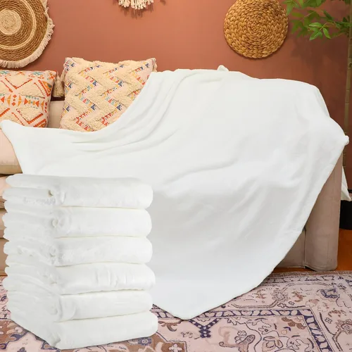 Vista 9 de Preboun 6 Piezas Mantas de Tiro de Sublimación Gruesas de Felpa Suave Mullidas Manta Blanca en Blanco para Bricolaje Fotos de Sublimación