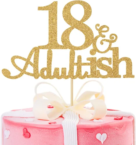 Vista 10 de Decoración para pastel de 18 años con purpurina negra y Adultish para fiesta de cumpleaños de dieciocho años, decoraciones de pastel de tiempo