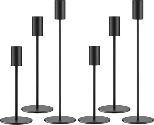 Vista 9 de Juego de 3 Portavelas Negros, Portavelas de Metal para Velas Cónicas, Candelabro Decorativo Clásico para Navidad, Bodas, Fiestas, Mesas de Cena