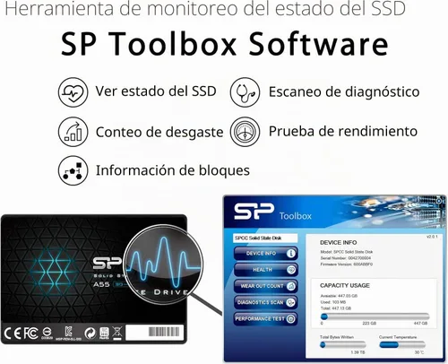 Vista 4 de Silicon Power 2TB SSD 3D NAND A55 SLC Cache Performance Boost SATA III de 2.5 pulgadas 7 mm (0.28") Unidad de estado sólido SSD interno
