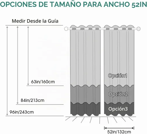 Vista 7 de HOMEIDEAS Cortinas Blackout Negras Ombré de 52 x 63 Pulgadas de Largo Degradado Oscurecimiento de Habitación Aislamiento Térmico Ahorro de Energía