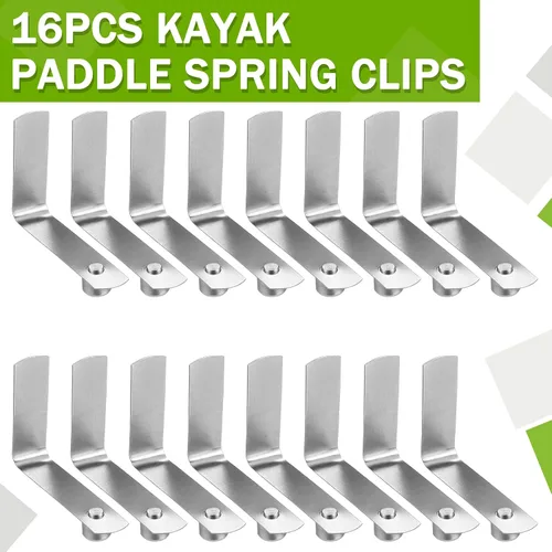 Vista 5 de Demissle 16 Pieces Canopy Metal Push Button Spring Clip Stainless Steel Push Button Clips V Shaped Tent Pole Clips Spring Lock for Camping Kayak