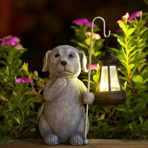 Vista 9 de Qeeman Estatua de jardín de oso solar: figura de resina resistente a la intemperie con linterna de brillo cálido, decoración al aire libre