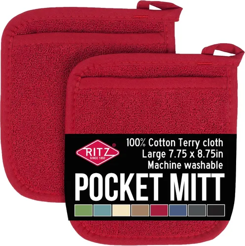 Vista 11 de RITZ Terry Pocket Mitt & Hot Pad: Unparalleled Heat Resistant, Durable 100% Cotton – Ergonomically Designed for Optimal Grip – Easy-Care Machine
