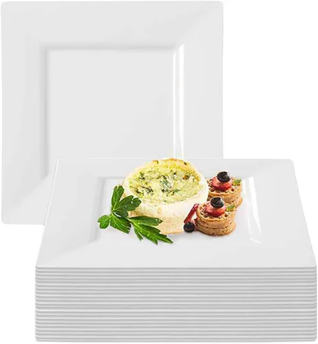 Vista 11 de Elegantes platos llanos cuadrados negros – 9.5 pulgadas (paquete de 10) – perfectos para bodas, fiestas de cumpleaños, festivales y más
