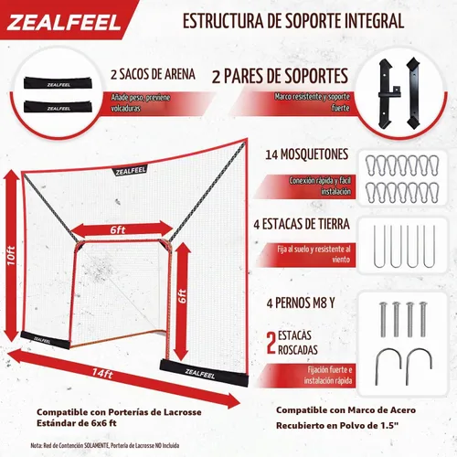 Vista 5 de ZEALFEEL Lacrosse Backstop Net 14x10FT, Extra-Large Shooting Coverage