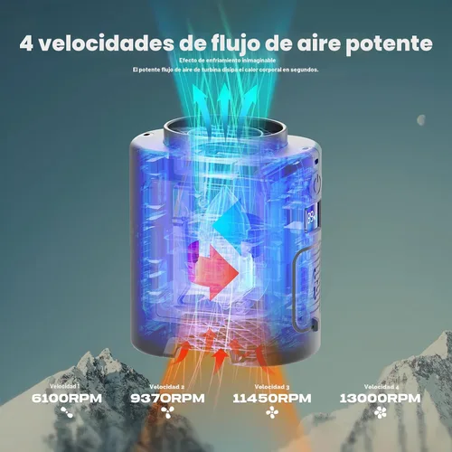 Vista 3 de Ventilador de cintura portátil, 4 velocidades, 13000 rpm, fuerte flujo de aire, ventilador de cinturón con hasta 22 horas de tiempo de trabajo