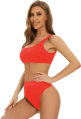 Vista 2 de Traje de baño deportivo de dos piezas con cuello en U para mujer
