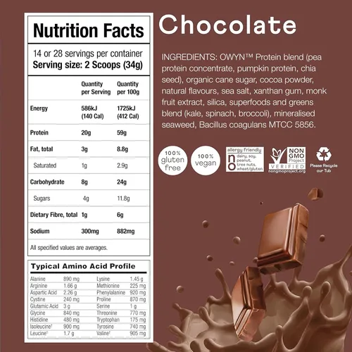 Vista 3 de OWYN Only What You Need Proteína en polvo a base de plantas, chocolate negro, 1.17 libras