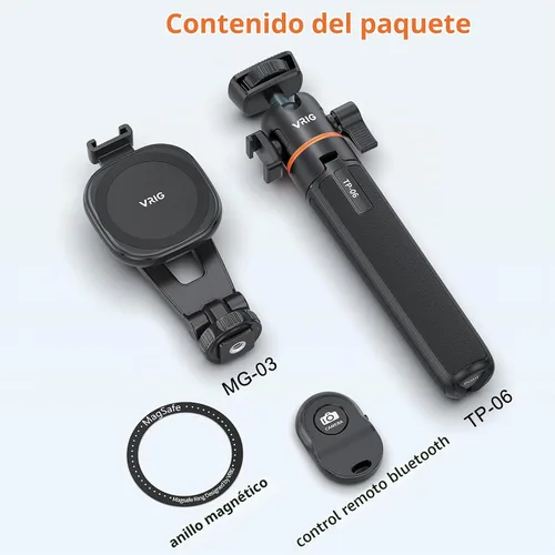 Vista 8 de VRIG - Trípode magnético para selfie stick de 21.6 pulgadas con control remoto inalámbrico, trípode extensible para teléfono Magsafe para iPhone 16