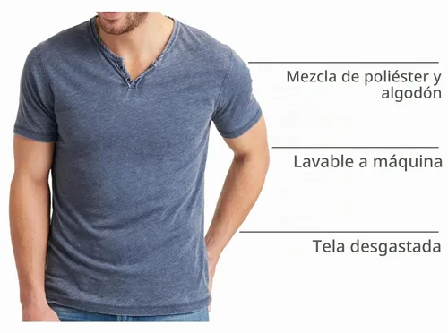 Vista 4 de Lucky Brand Venice Burnout - Camiseta de cuello con muesca y dos botones para hombre