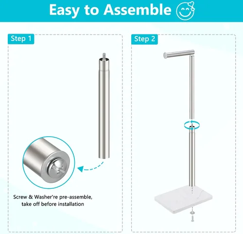 Vista 7 de Soporte de papel higiénico de pie, 6 rollos moderno de acero inoxidable de pie para baño, soporte para rollo de papel higiénico con almacenamiento