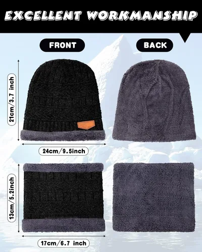 Vista 3 de 8 piezas de gorro de invierno, bufanda, guantes de pantalla táctil y juego de calcetines de punto holgado, gorro de calavera con forro polar