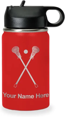 Vista 12 de LaserGram Botella de agua personalizada, palitos de lacrosse, acero inoxidable de doble pared aislada al vacío con popote superior, regalo grabado