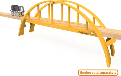 Vista 6 de ORBRIUM Puente de arco de doble tramo súper largo de casi 5 pies de largo para vías de tren de madera de ferrocarril de madera, compatible