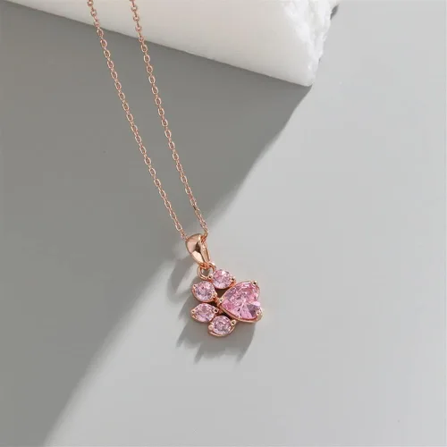 Vista 3 de Collar con dije de regalo de huella de gato, cadena de cruz chapada en oro rosa, plata 925, simple, delicado para novia, fiesta, aniversario