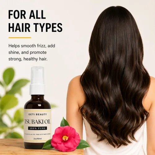 Vista 4 de Aceite Tsubaki 100% puro para cabello, piel y uñas – Secreto de belleza japonés puro y ligero – Aceite hidratante para el cabello y la cara no graso