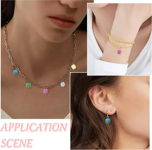 Vista 6 de Ipotkitt 100 dijes de chakras de piedra teñida de dolomita natural de colores mixtos para hacer joyas, collares, aretes