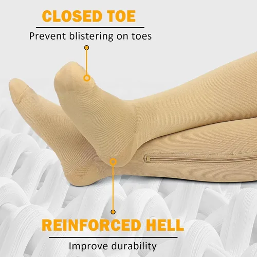 Vista 2 de CASMON 2 pares de calcetines de compresión con cremallera para mujeres y hombres, punta cerrada de 15 a 20 mmHg, calcetines de apoyo alto hasta