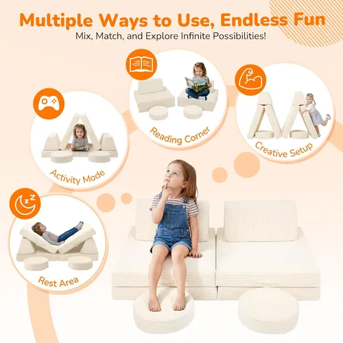 Vista 4 de MeMoreCool - Sofá modular para niños, 8 piezas, color beige
