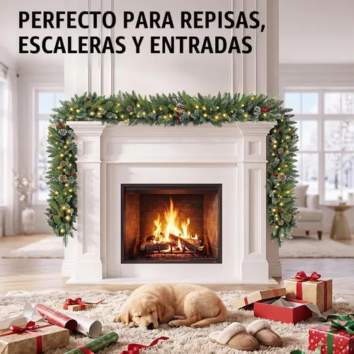 Vista 7 de ANOTHERME Guirnalda de Navidad artificial preiluminada de 9 pies, decoración de Navidad para interiores y exteriores, guirnalda con temporizador que
