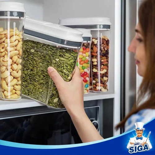 Vista 4 de MR.SIGA - Juego de dispensadores herméticos para cereales, contenedores de almacenamiento para productos secos, nueces, frijoles, aperitivos, sin