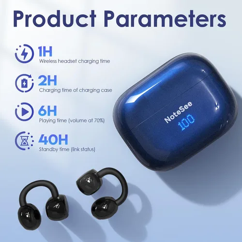 Vista 7 de Auriculares abiertos con aro de oído abierto, ligeros, cómodos, con clip de oreja abierto, auriculares inalámbricos, 40H Play Bluetooth 5.4