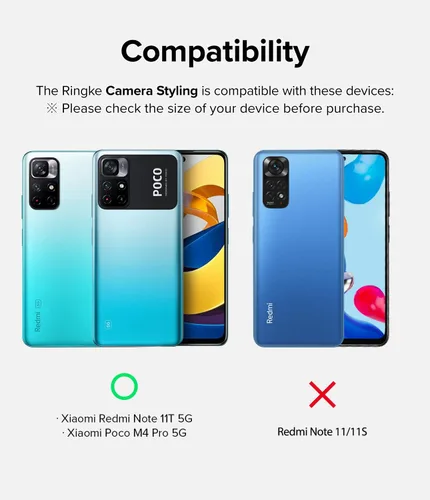 Vista 2 de Ringke Estilo de cámara compatible con Xiaomi Note 11T 5G / Poco M4 Pro 5G Protector de lente de cámara, marco de aluminio, adhesivo protector