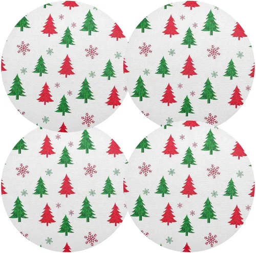 Vista 2 de Green Red Christmas Trees Round Place Mats, Heat Resistant Non Slip Table Placemat Washable for Kitchen one sizex1