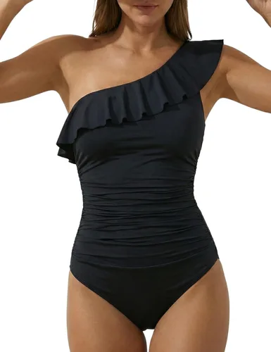Vista 2 de Hilor - Trajes de baño de una pieza para mujer, con control de abdomen, diseño asimétrico de un hombro