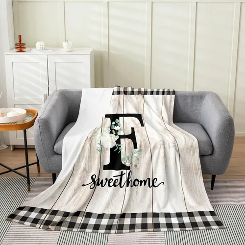 Vista 18 de Erosebridal Manta de franela de letras iniciales B, manta de vellón con letras ABC, 40 x 50 pulgadas, decoración rústica de granja, manta de felpa