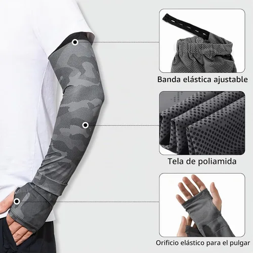 Vista 6 de Mangas refrescantes para los brazos, protección solar, UPF 50+, polaina de cuello de seda de hielo, camuflaje, para todo tipo de clima, pesca