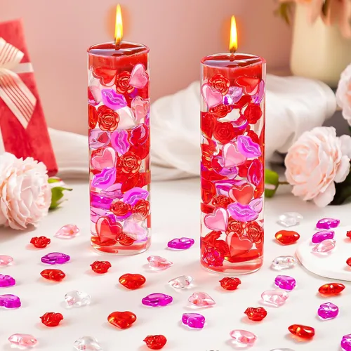 Vista 5 de 520 piezas de relleno de jarrón para el día de San Valentín, gemas de San Valentín con corazón rosa y rojo para centros de mesa, decoración de mesa