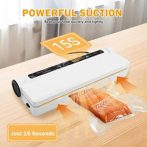Vista 9 de Máquina selladora al vacío para alimentos, succión fuerte de 75 KPA, modos húmedo/seco, 20 bolsas de sellado al vacío para alimentos, temporizador