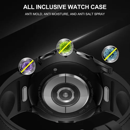 Vista 5 de Suoman Funda 3 en 1 para Samsung Galaxy Watch 6 Classic de 1.850 in, protector de pantalla de vidrio templado HD, cubierta protectora completa