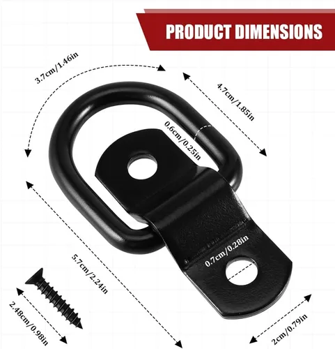 Vista 2 de 4 anclajes de amarre con anillos en D, ganchos de amarre resistentes, kit de ganchos de anclaje para remolque de carga negro, accesorios de remolque