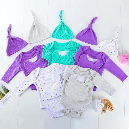 Vista 8 de Hakochia Conjunto de mamelucos y accesorios de manga larga para bebé niño o niña de 0 a 12 meses, 15 piezas
