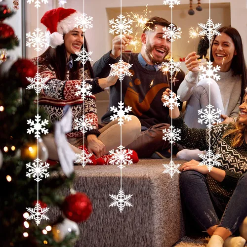 Vista 7 de TUPARKA Decoraciones Colgantes de Copos de Nieve de 12 Cuerdas Suministros para Fiestas de Cumpleaños Frozen Decoraciones para Fiestas Winter