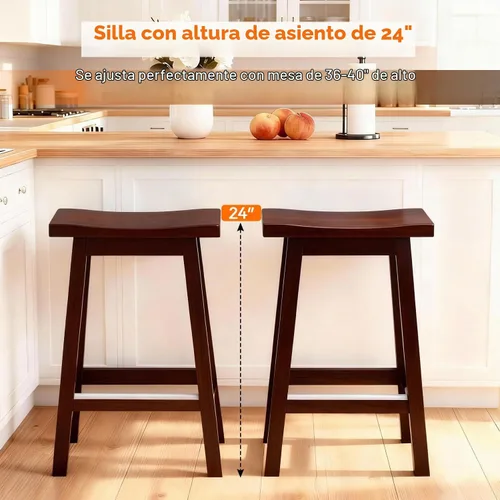 Vista 4 de PayLessHere Taburetes de bar de madera de 24 pulgadas Marrón Juego