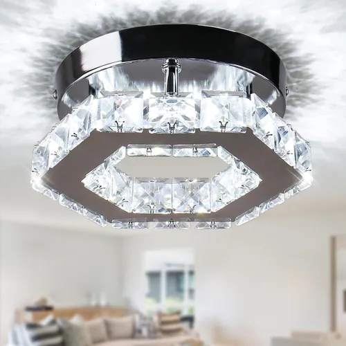Vista 13 de Mini Lámpara de Araña LED de Cristal - Lámpara de Techo Empotrada Regulable Moderna con Control Remoto - Pequeña Lámpara de Araña de Estrella
