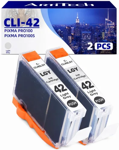 Vista 9 de CLI-42 Pixma Pro-100 - Cartucho de tinta de repuesto para Canon CLI42 GY CLI-42 LGY compatible con impresoras Pixma Pro-100 Pro-100s, paquete de 4